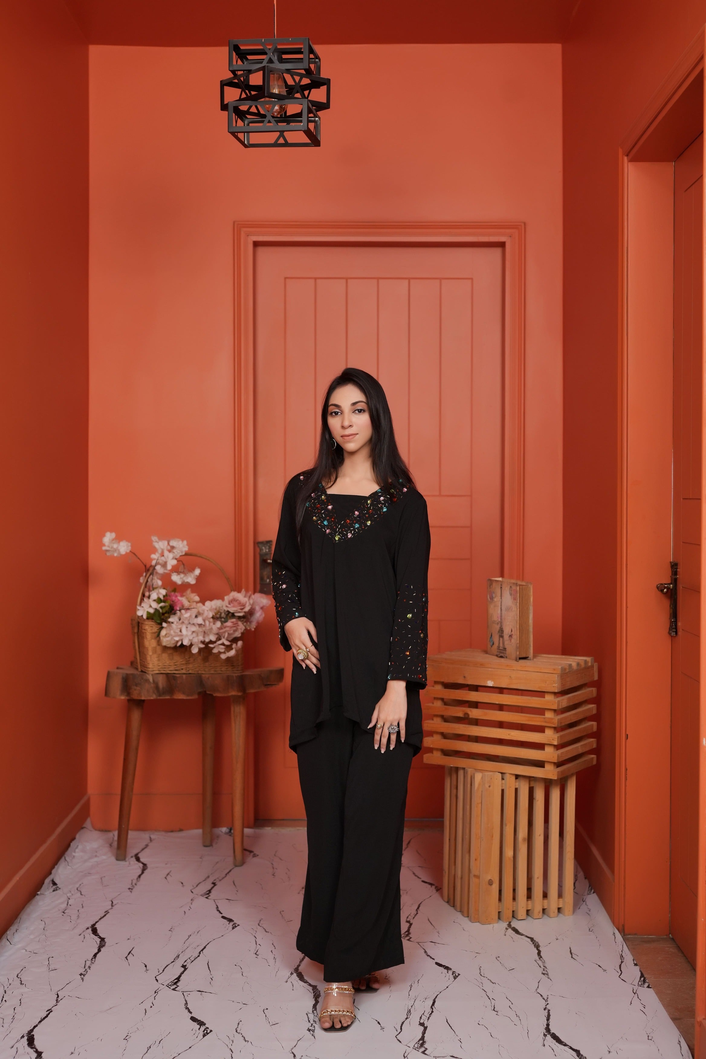 Noir – Elegant Black Embellished Formal Ensemble