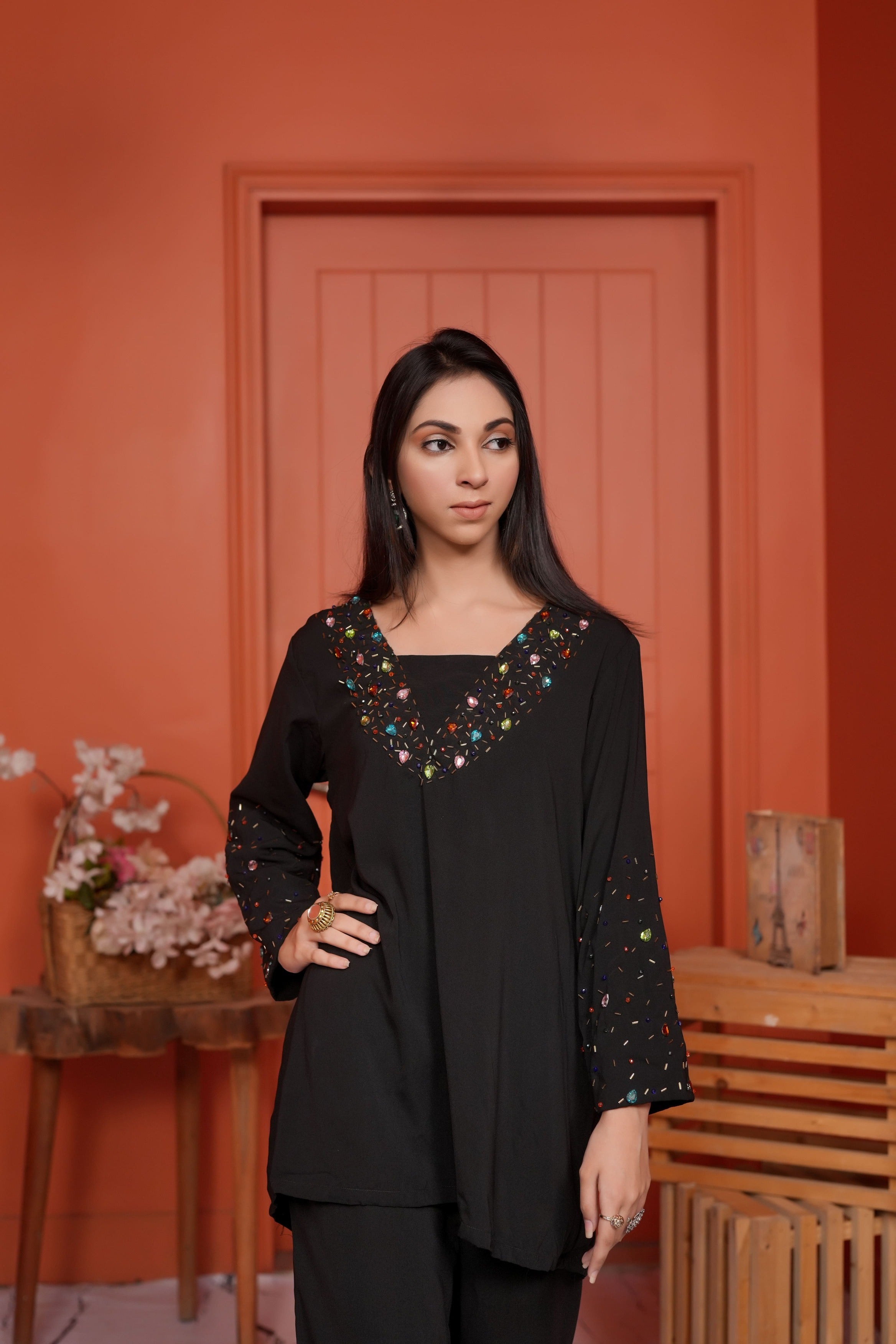 Noir – Elegant Black Embellished Formal Ensemble