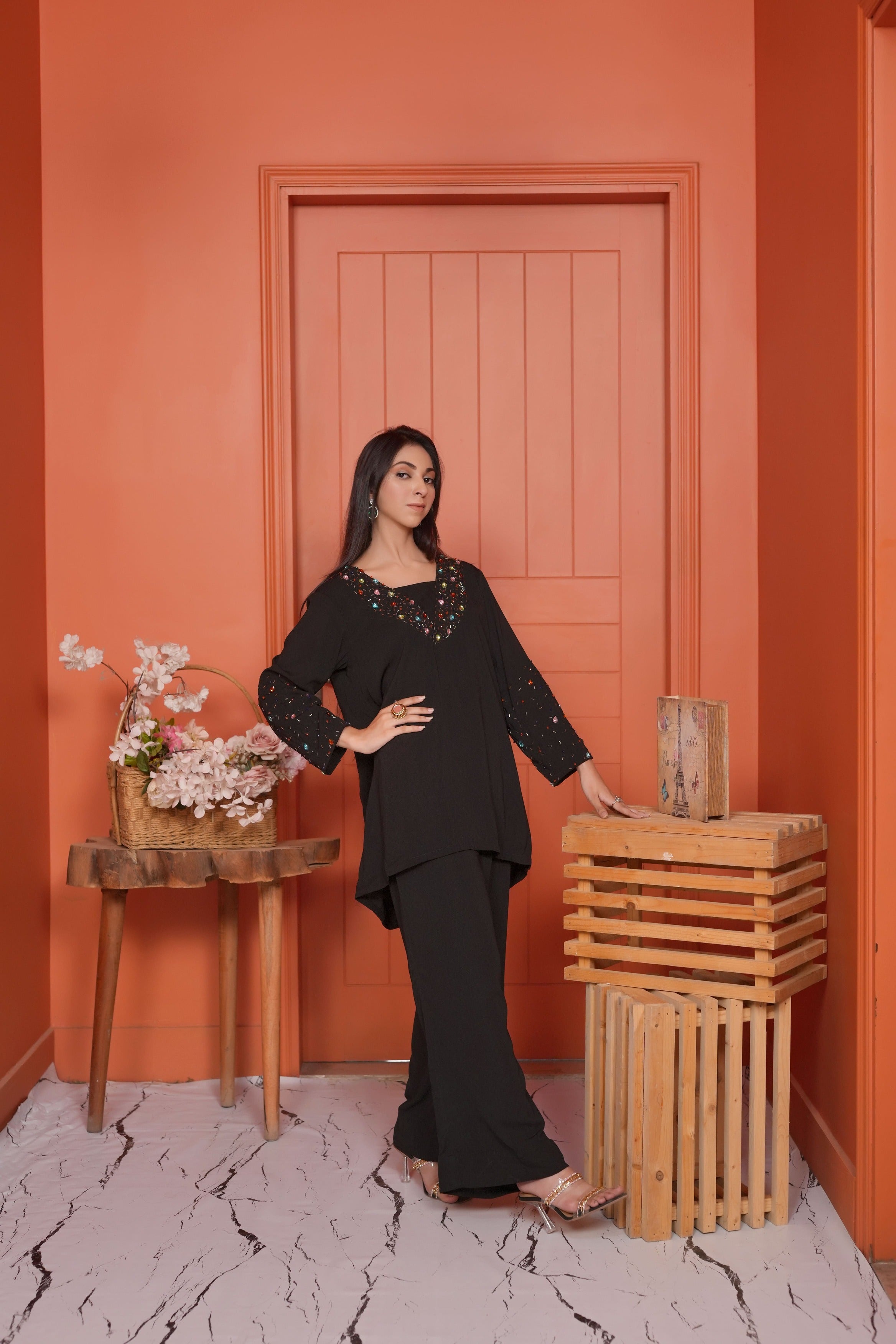 Noir – Elegant Black Embellished Formal Ensemble