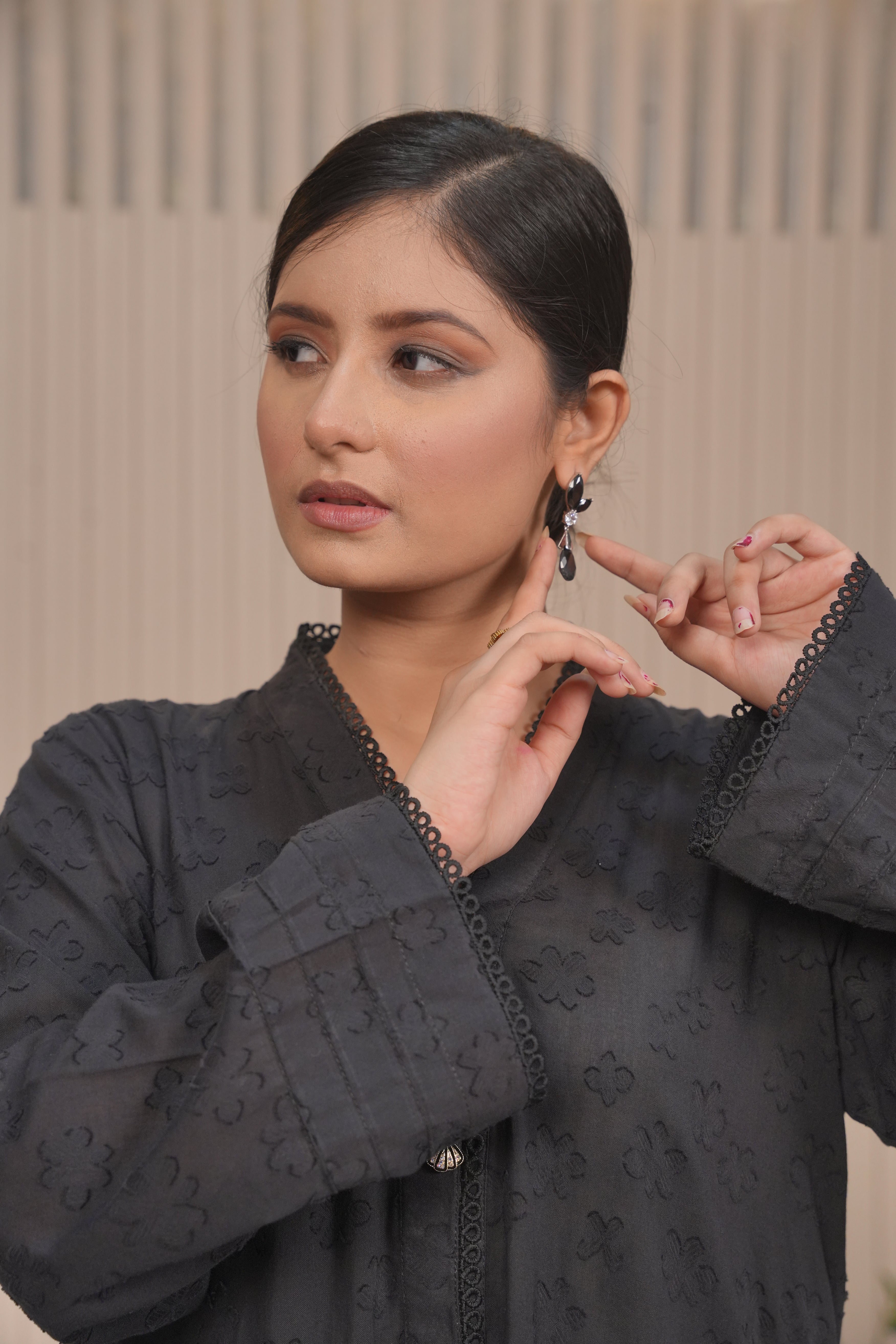 Black Embossed Casual Shirt & Trouser Set