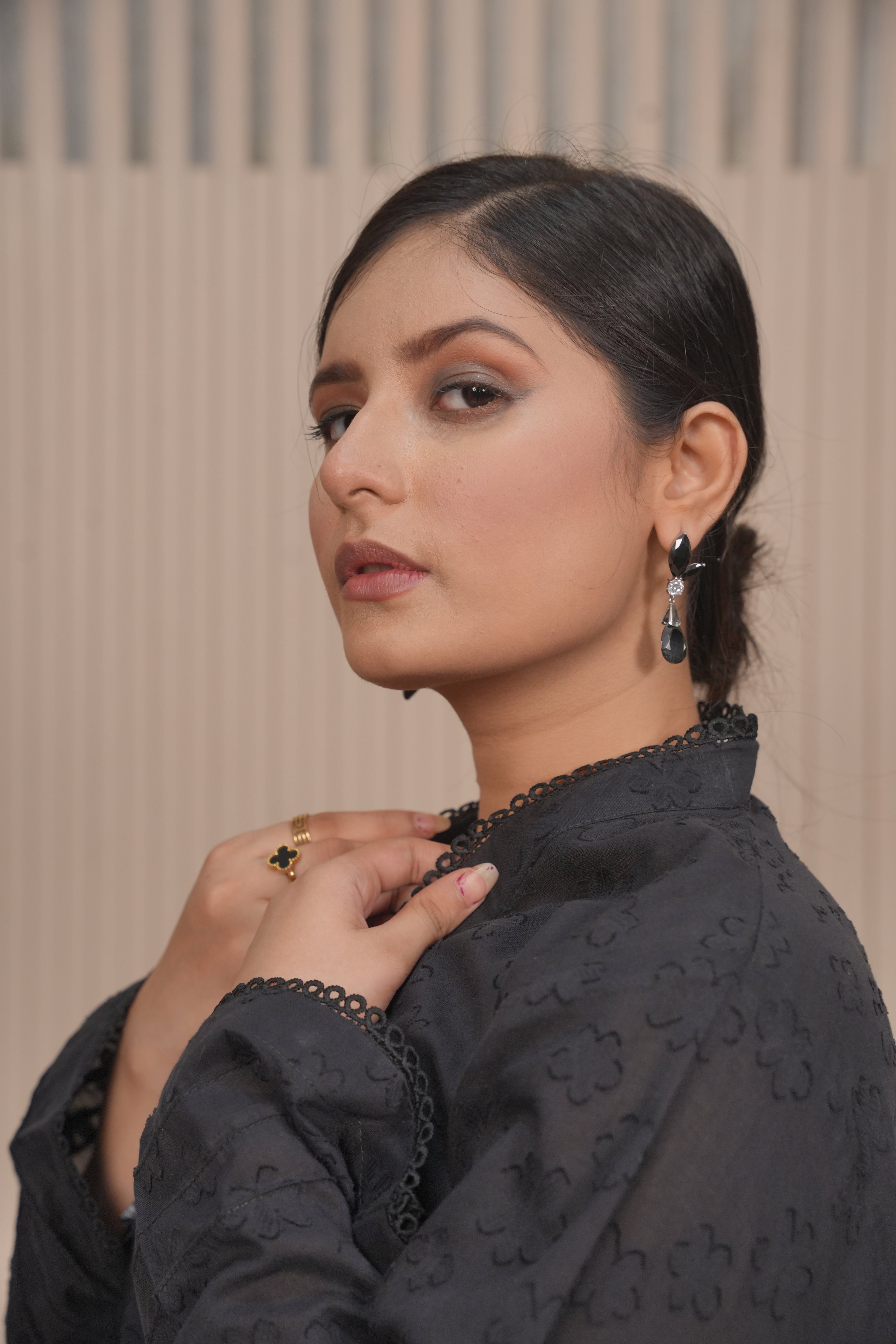 Black Embossed Casual Shirt & Trouser Set