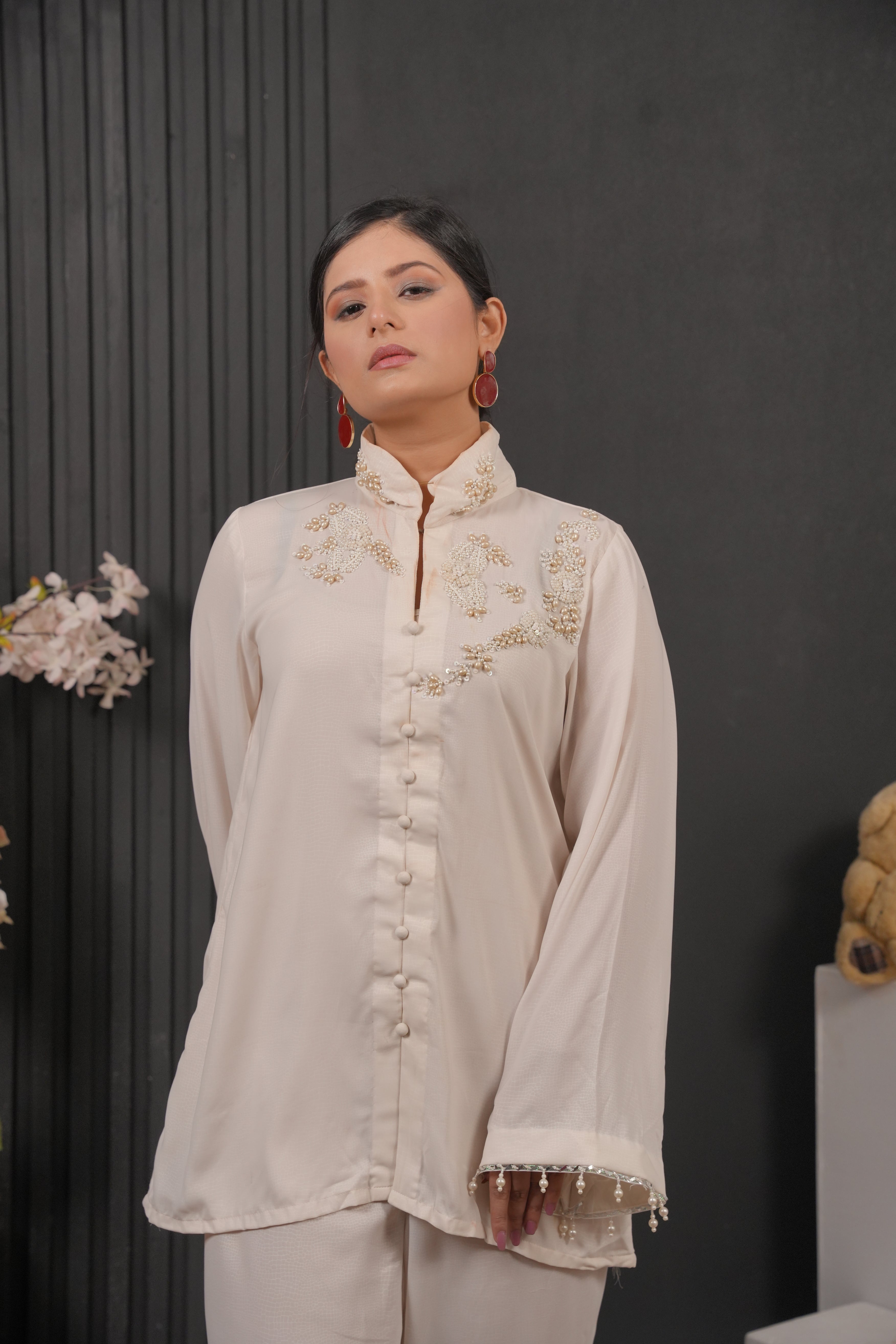 Opaline – Ivory Embellished Formal Ensemble with Dainty Beadwork
