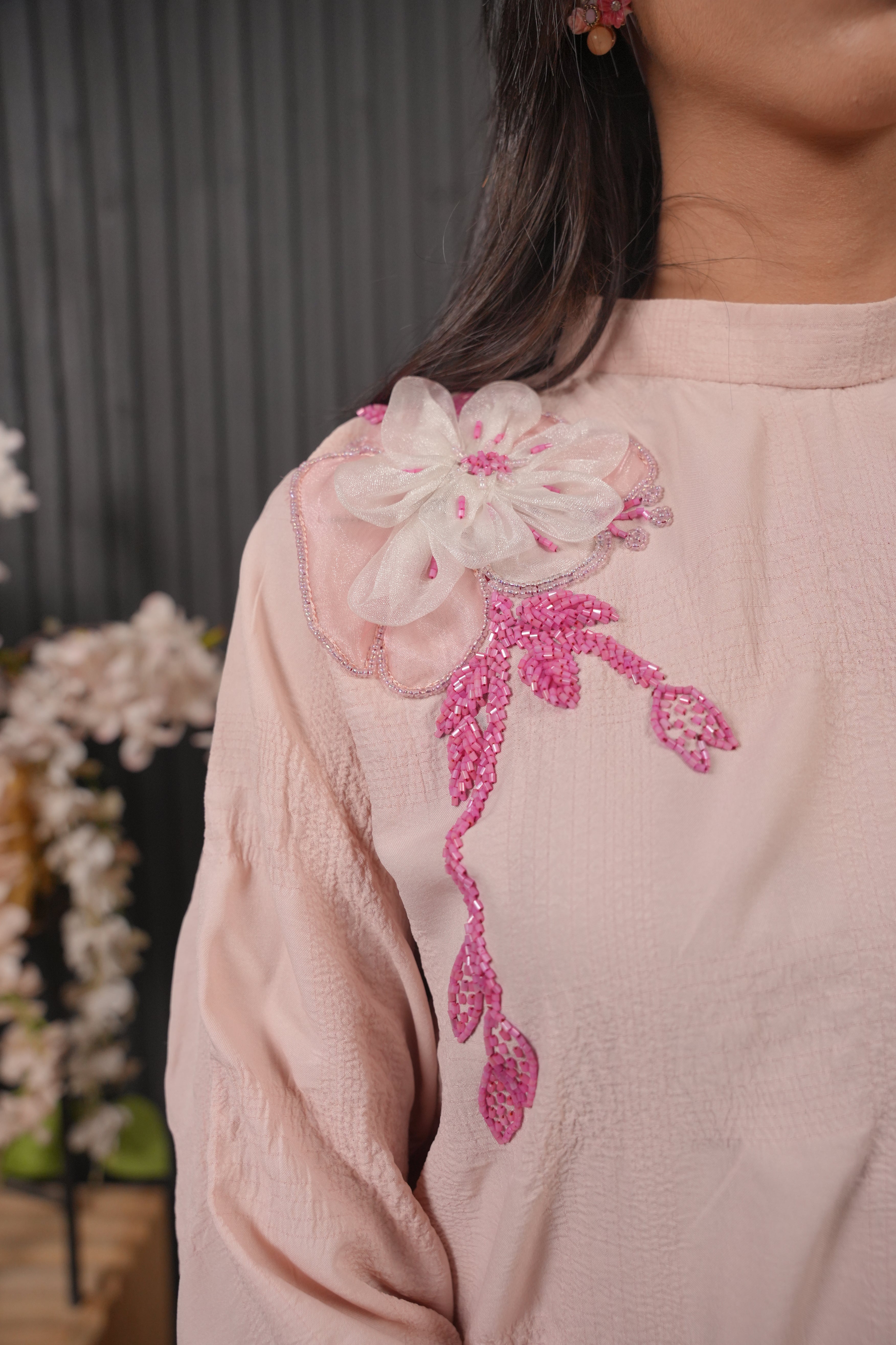 Blushé Blush Pink Floral Embroidered Co-ord Set with Matching Trousers