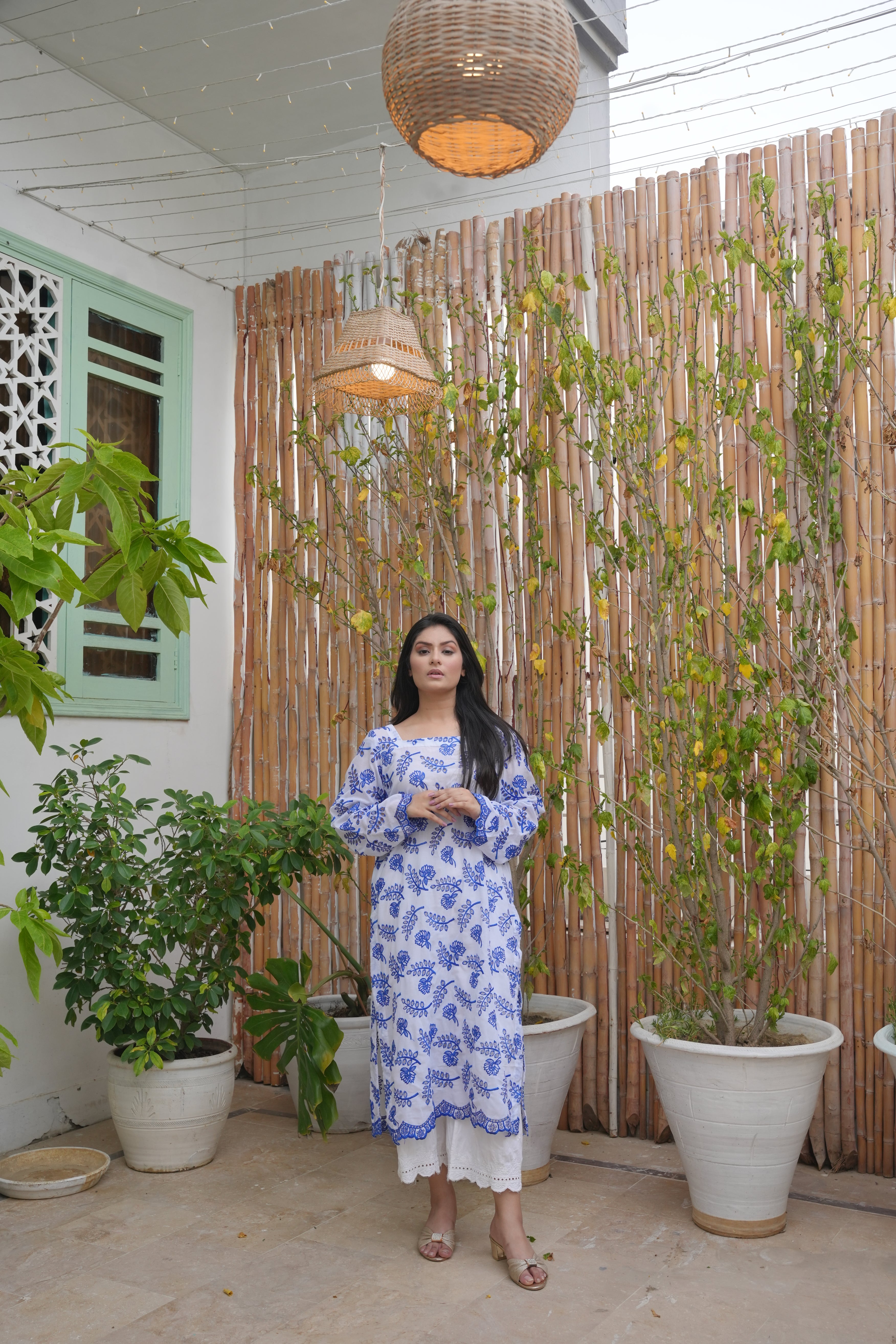 Blue Chikan Kari Embroidered Shirt