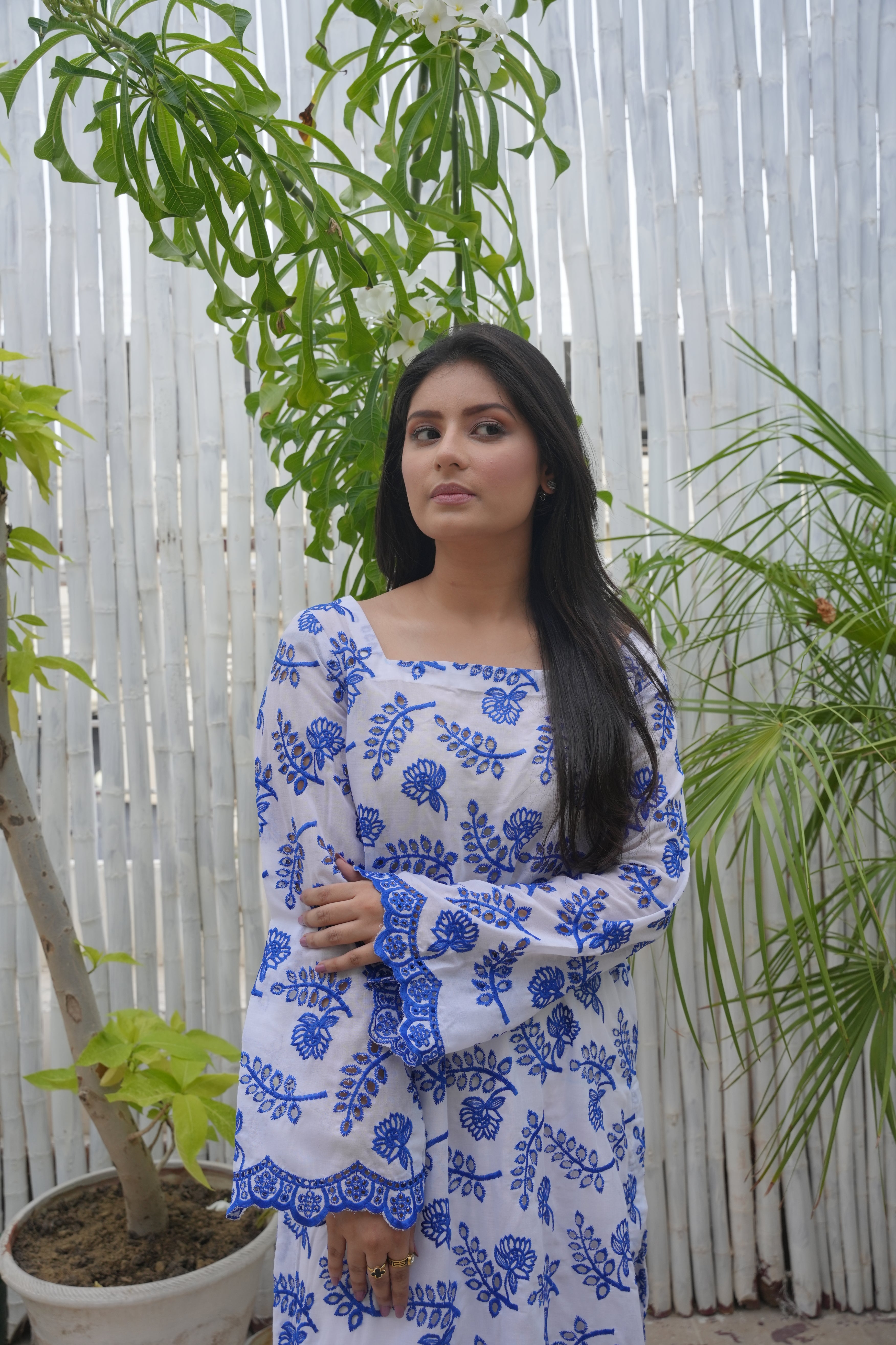 Blue Chikan Kari Embroidered Shirt