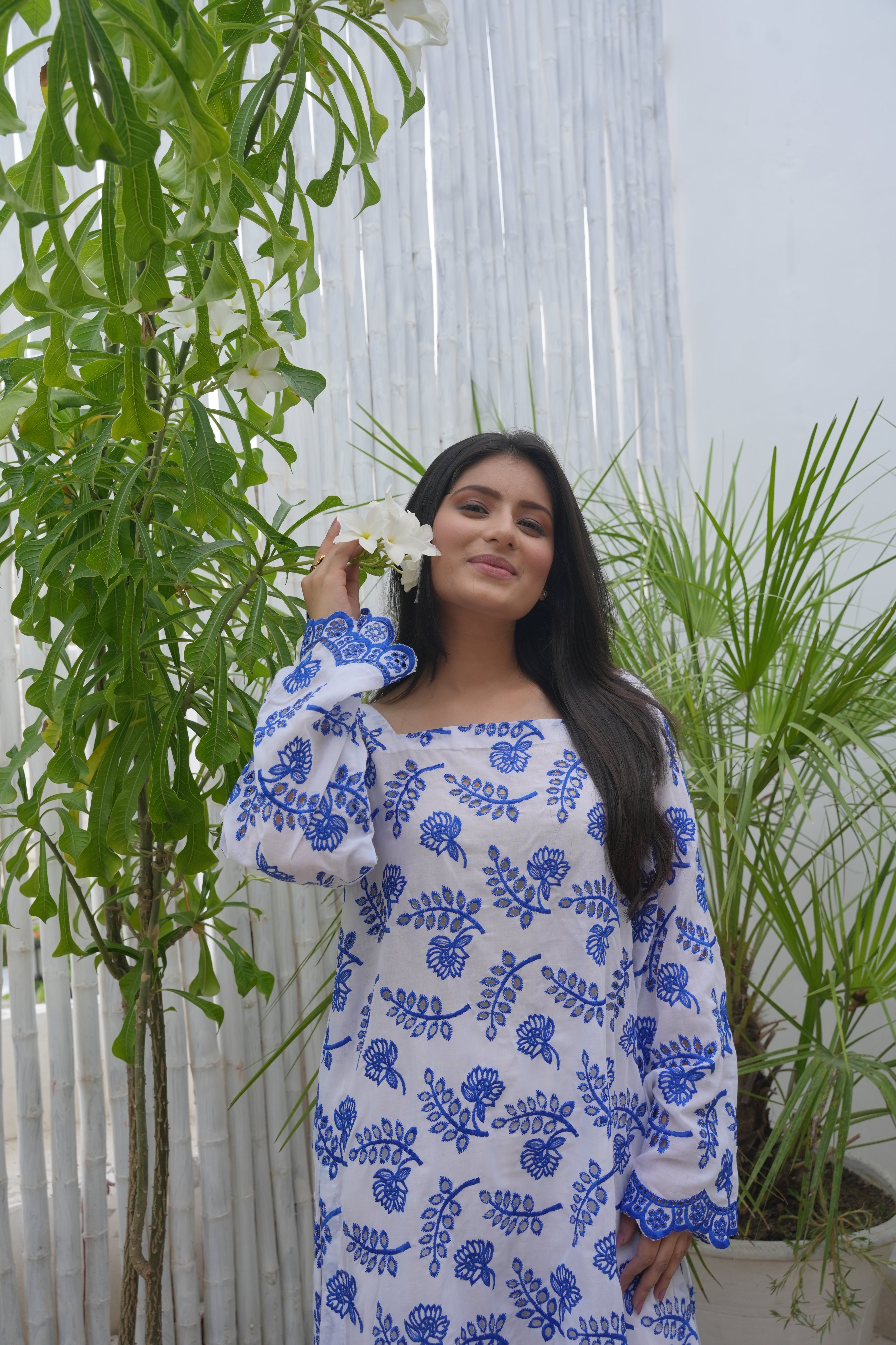 Blue Chikan Kari Embroidered Shirt